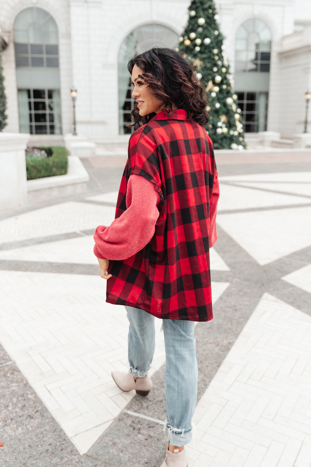 Plaided It Girl Shacket In Burgundy