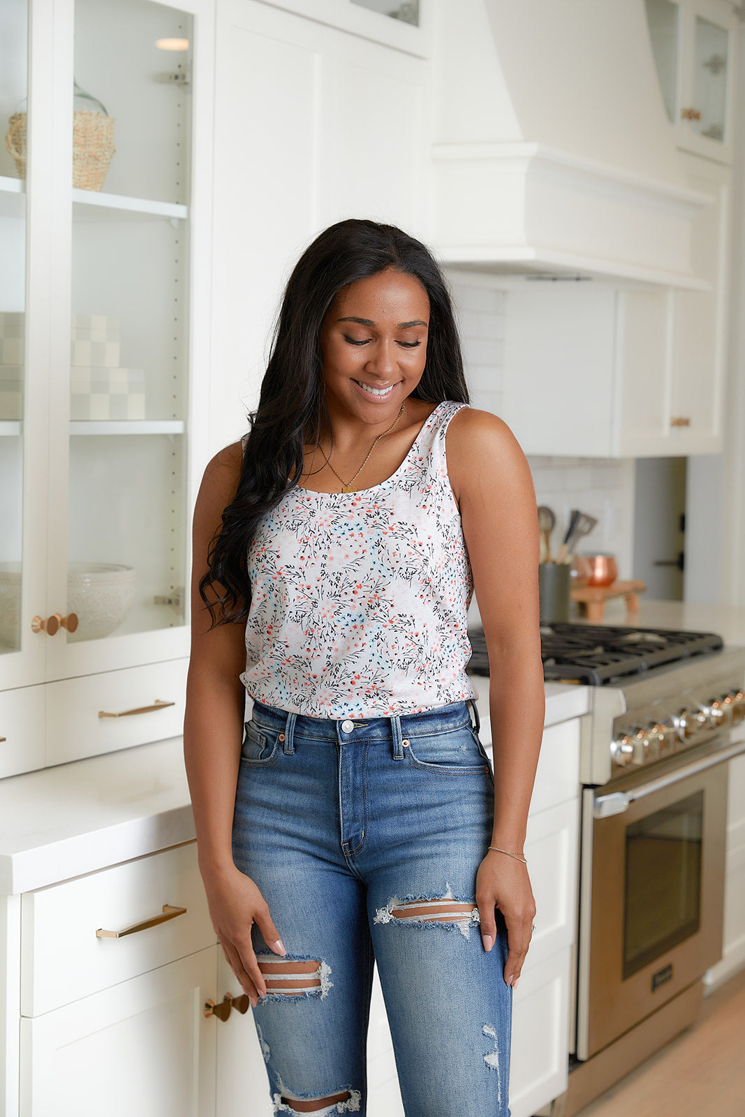 Evangeline Floral Cutout Tank