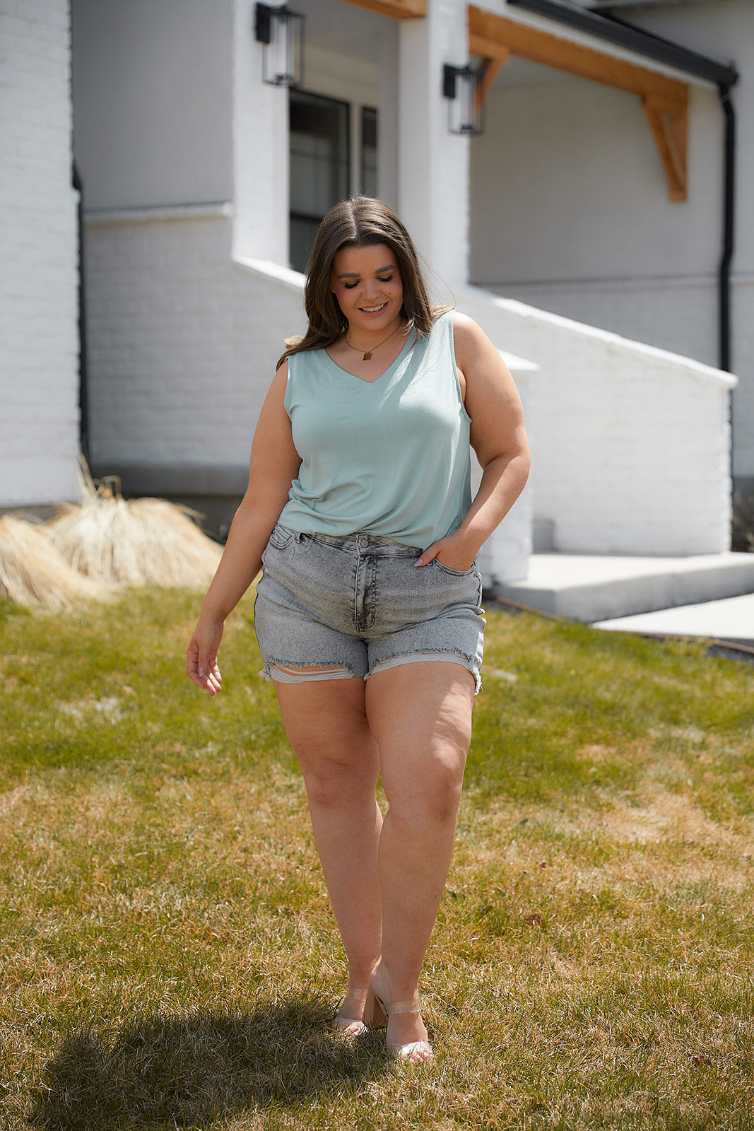 Trust Me V-Neck Tank in Dusty Green