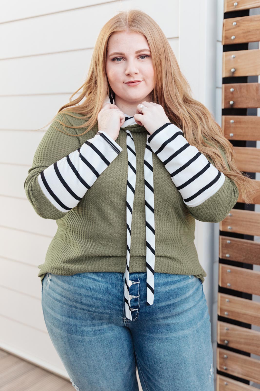 Secret Stripes Cowl Neck Top in Olive