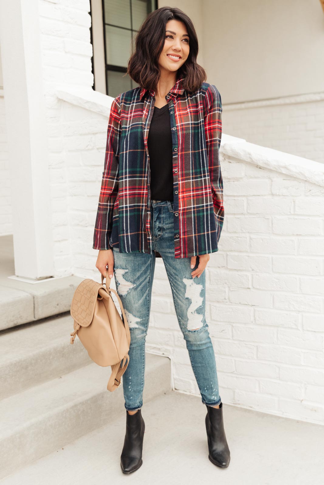 Alana Plaid Button Down Top