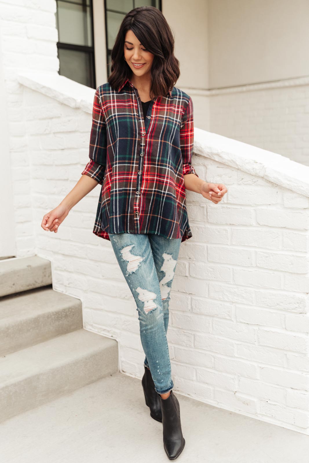 Alana Plaid Button Down Top