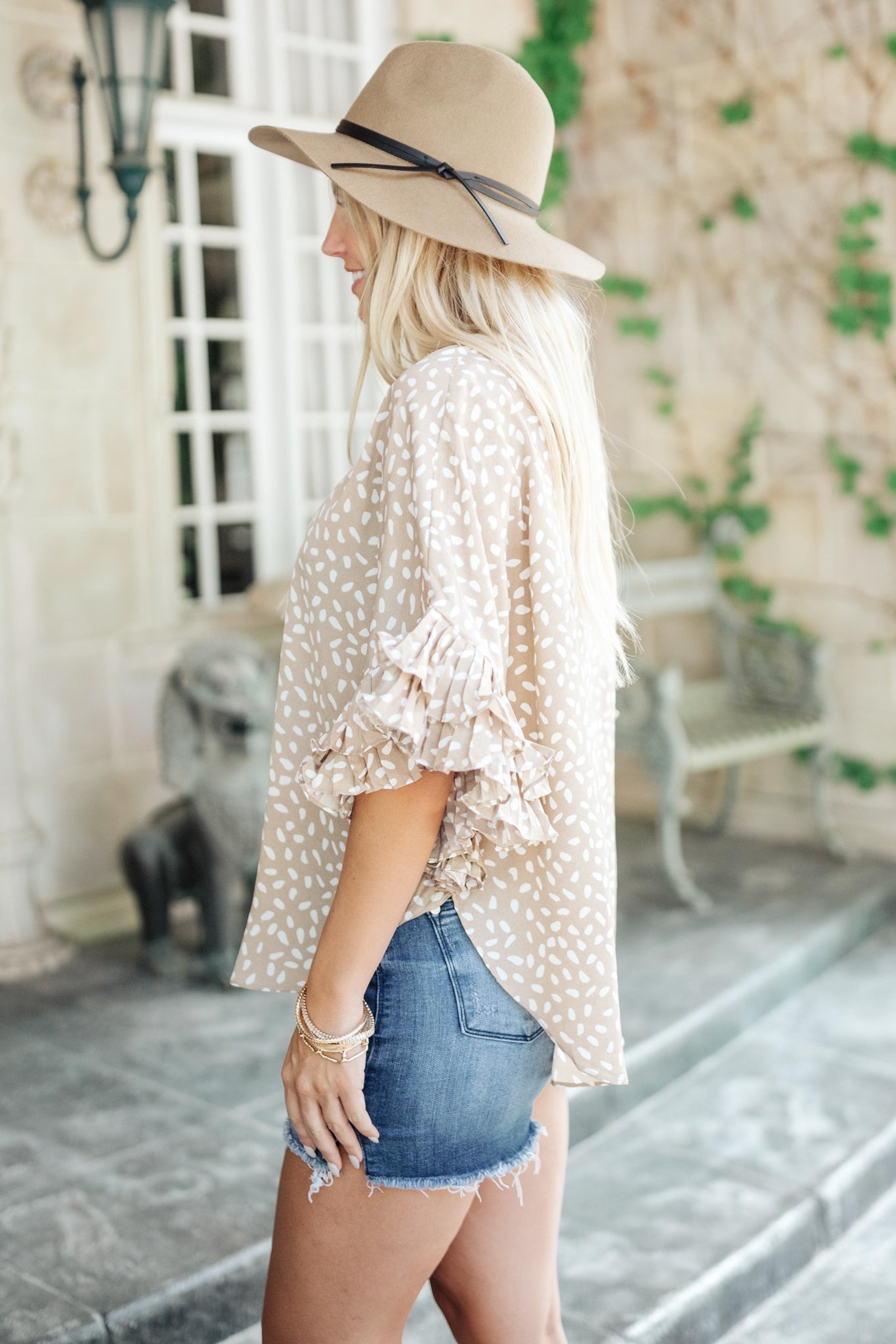 Be Mine Ruffle Sleeve Top in Oatmeal