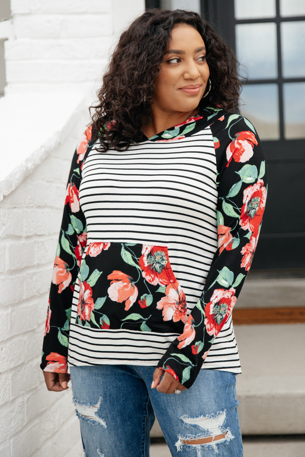 Blooming Stripes Hoodie in Pink