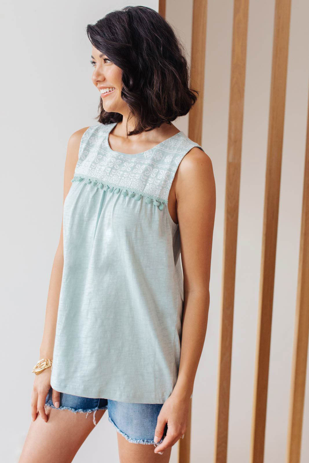 Boho Baby Doll Tank in Sea Foam