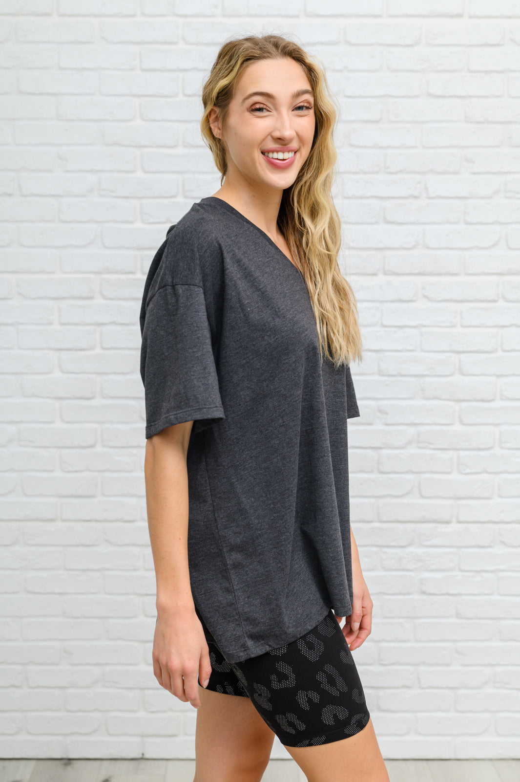 Boxy V Neck Boyfriend Tee In Charcoal