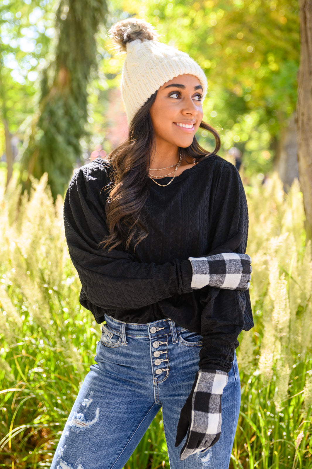 Buffalo Plaid Tech Touch Gloves In Black