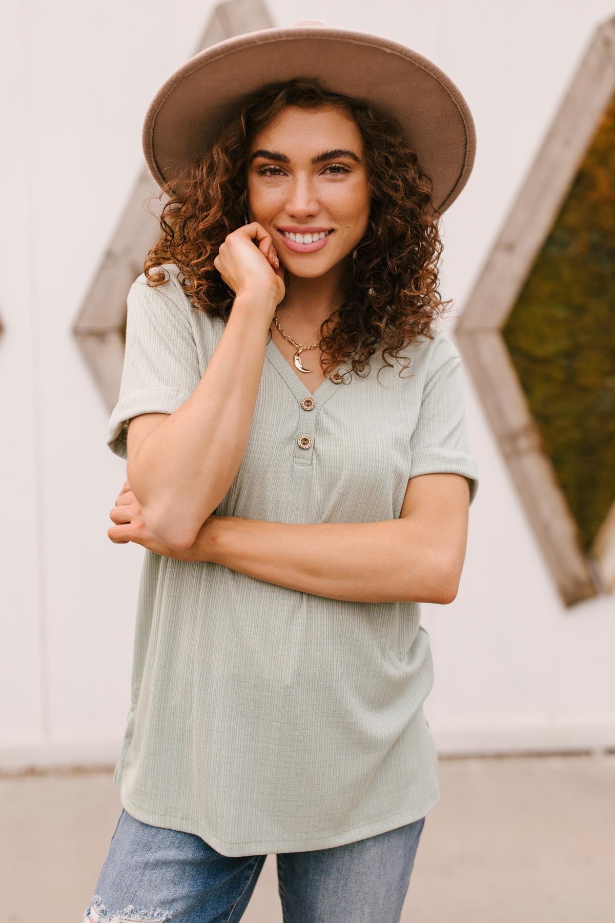 Buttons and Henley Top in Sea Salt