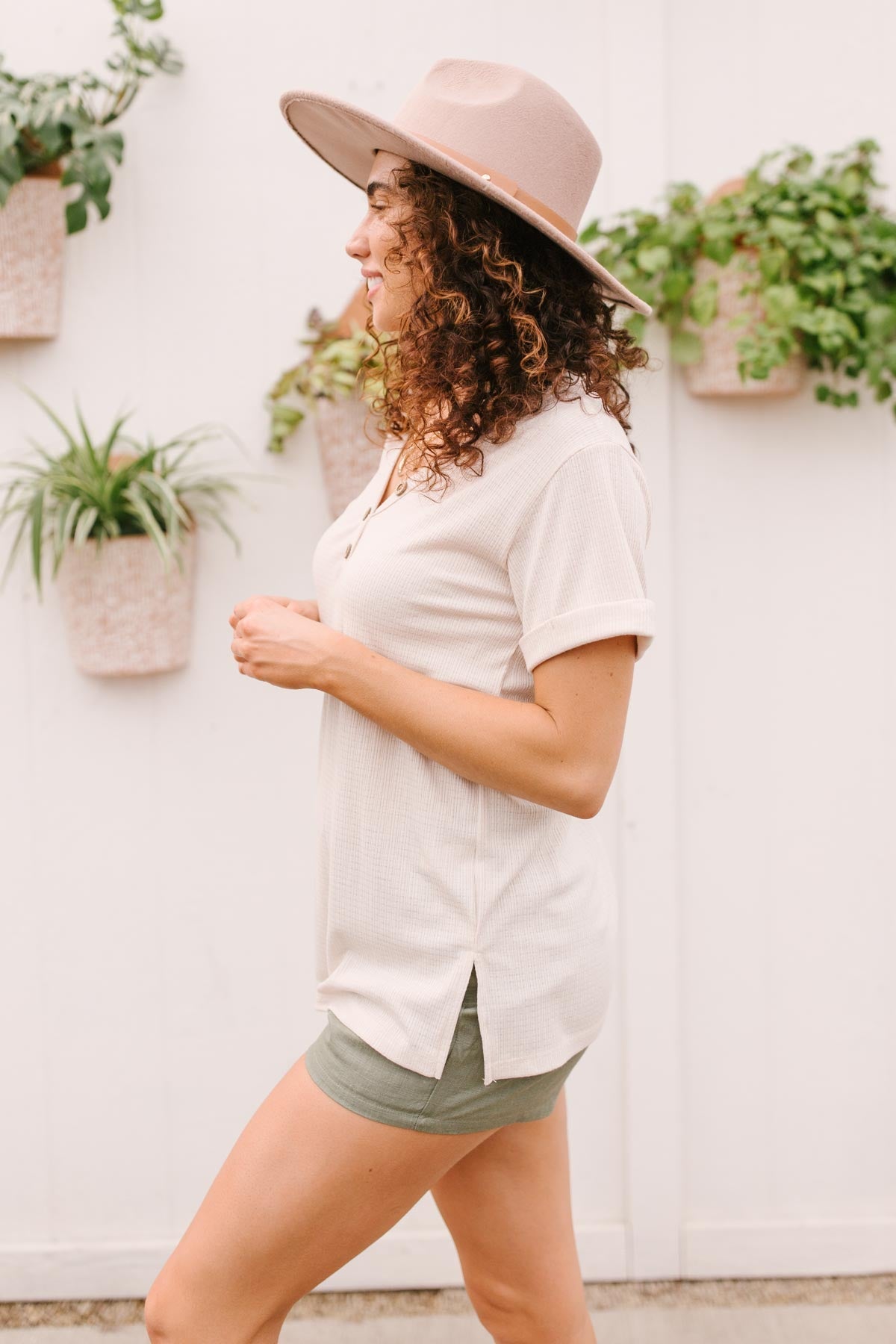 Buttons and Henley Top in Seashell