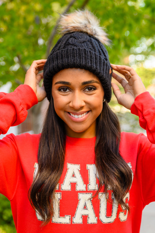 Cable Knit Cuffed Beanie In Black