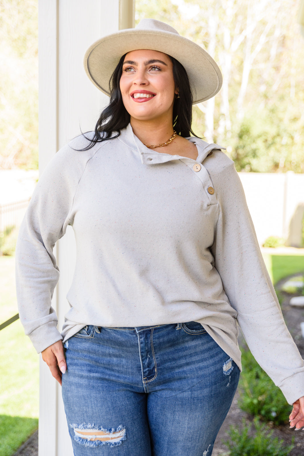 Camden Long Sleeve Confetti Top In Grey