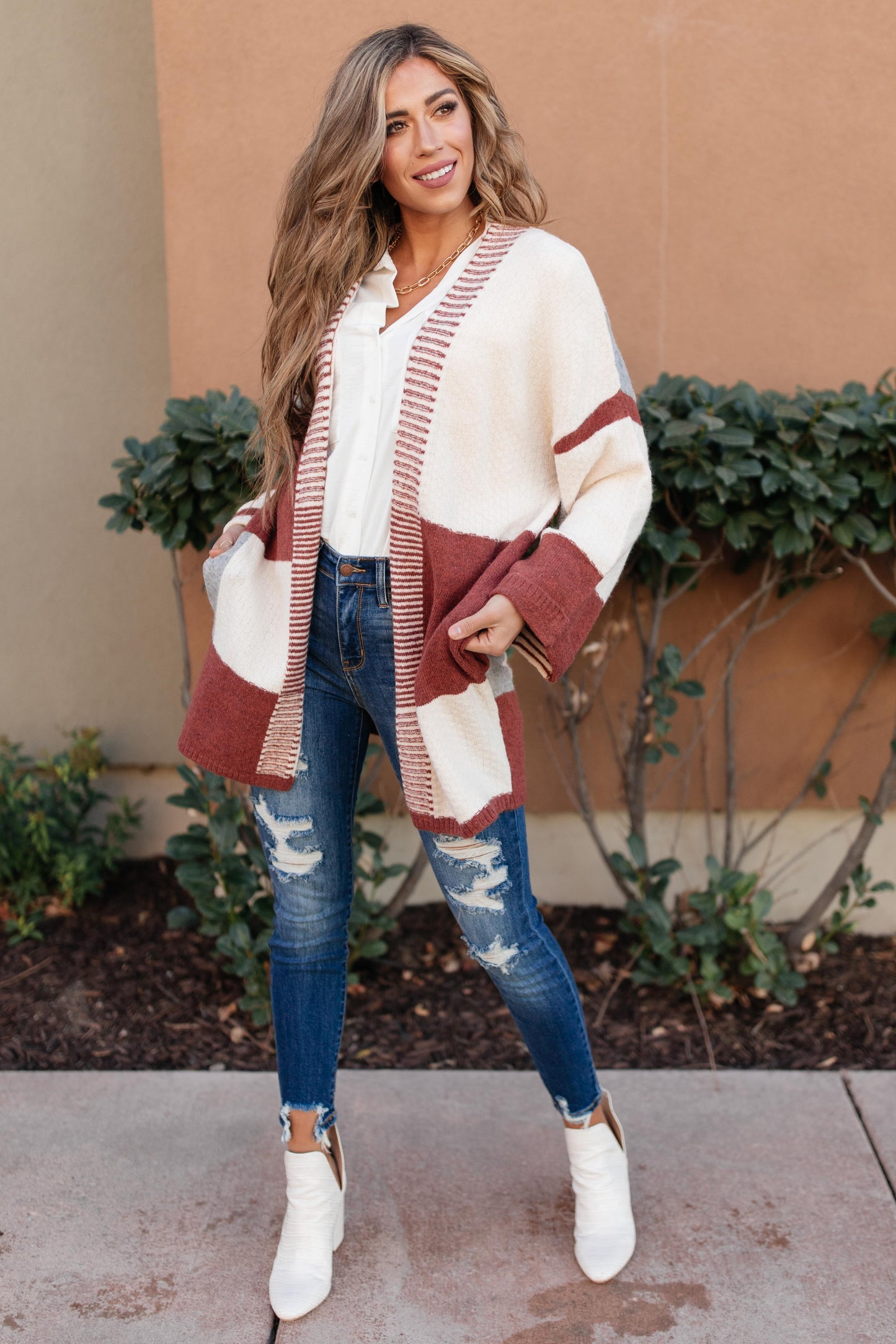 Chunky Patterns Cardigan in Rust