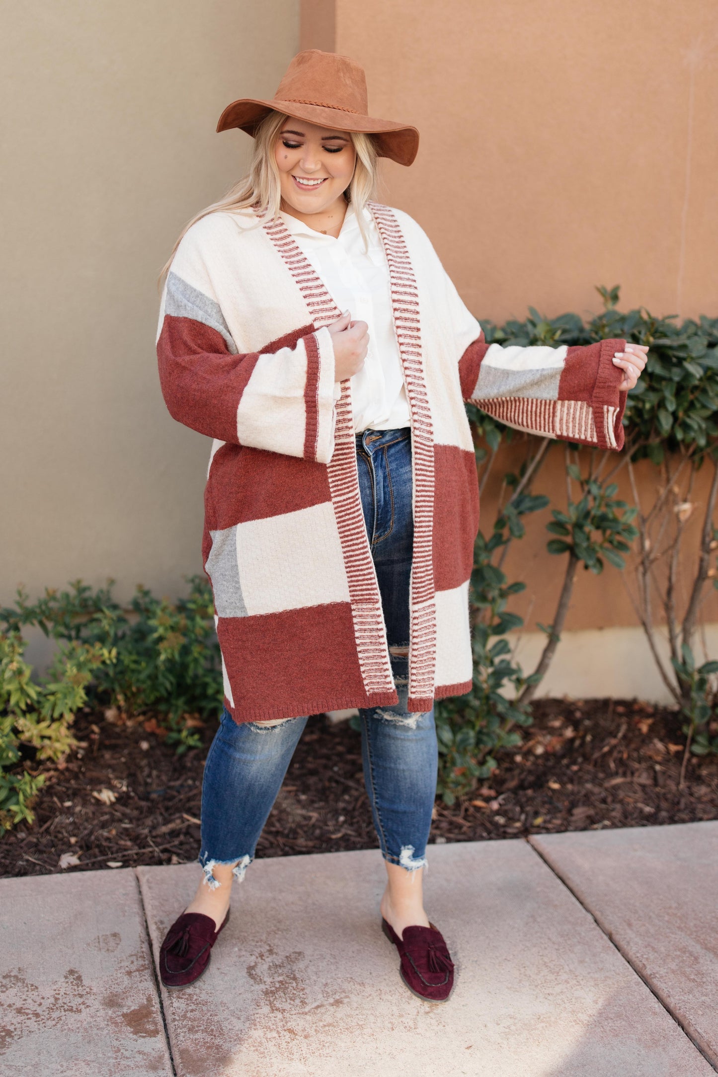 Chunky Patterns Cardigan in Rust