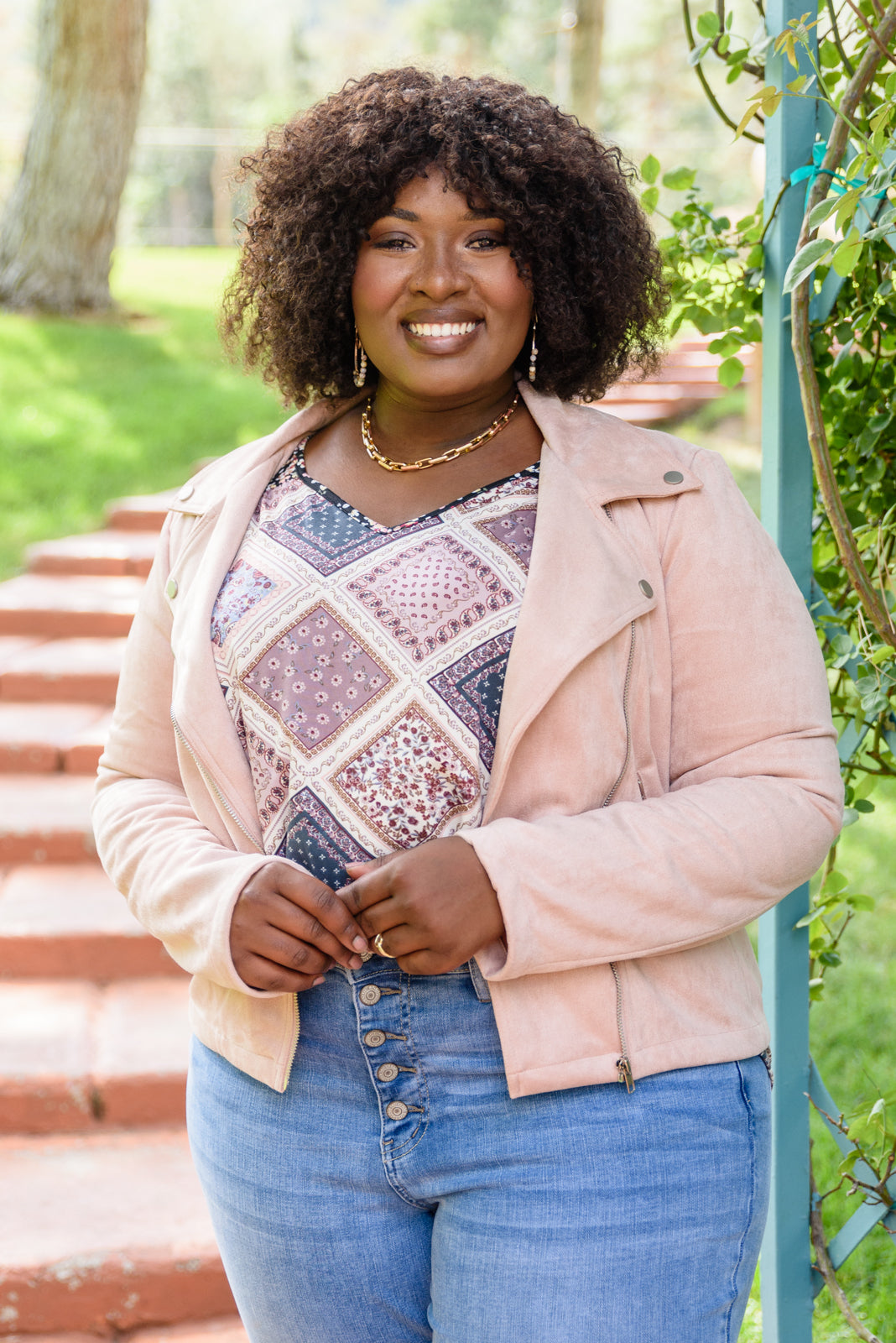 Clara Faux Suede Moto Jacket In Blush