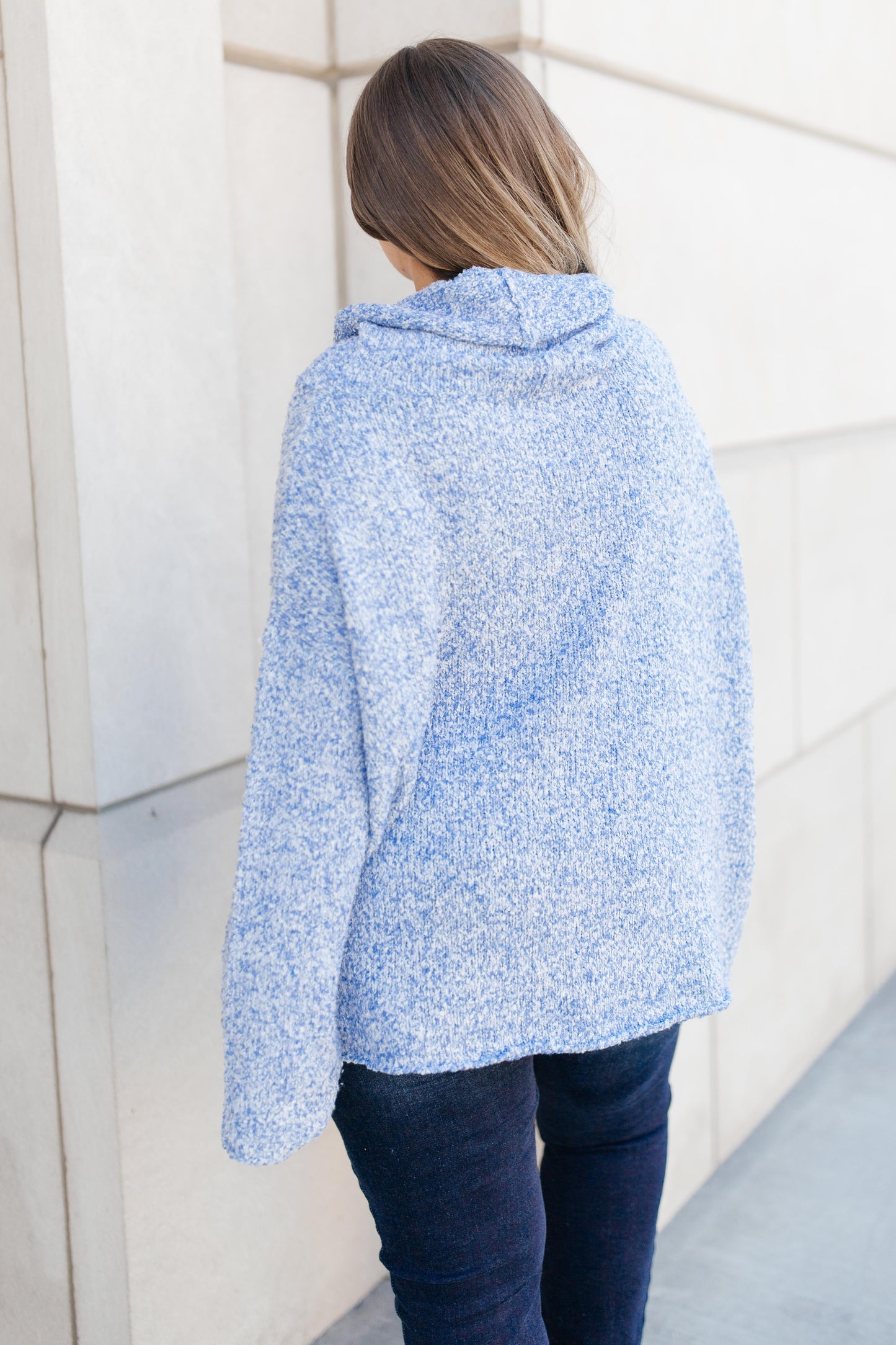 Cozy Cowl Neck in Heather Blue