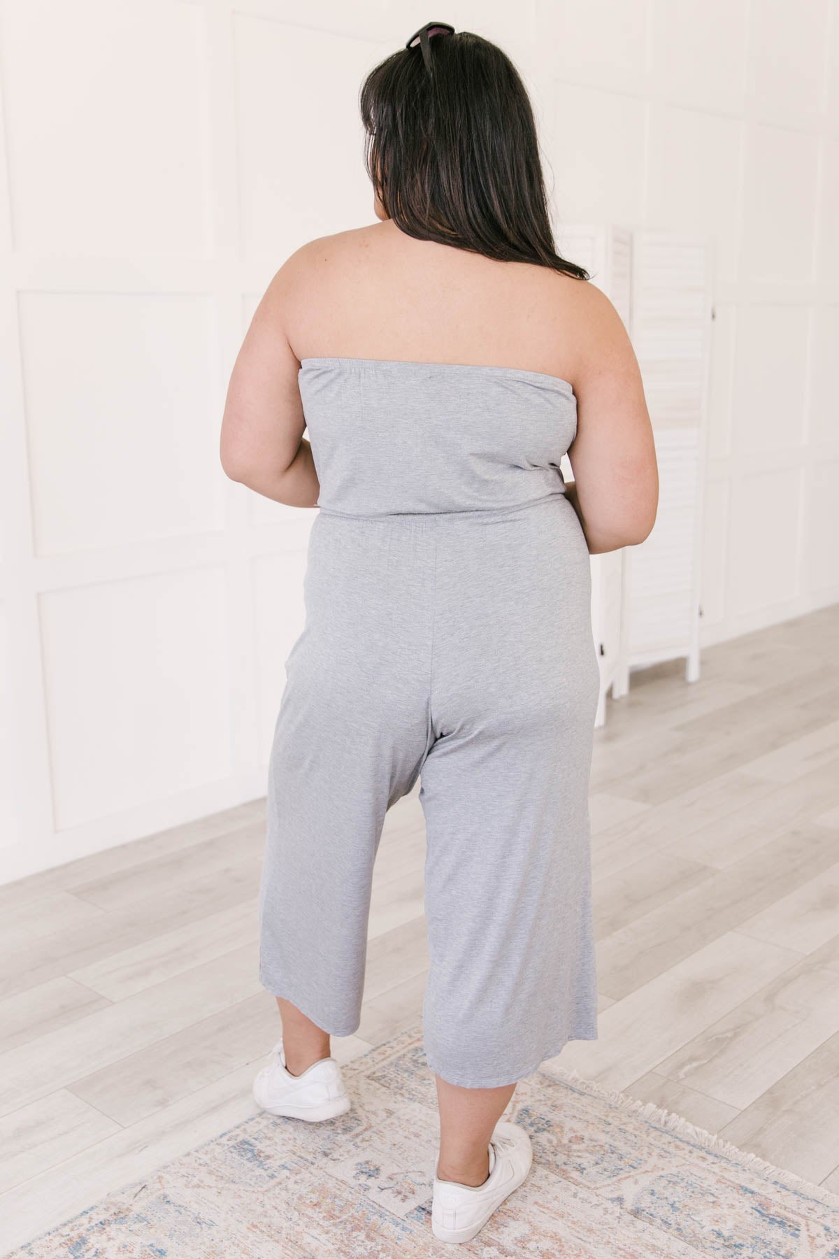 Cropped Tube Top Jumpsuit In Heather Gray