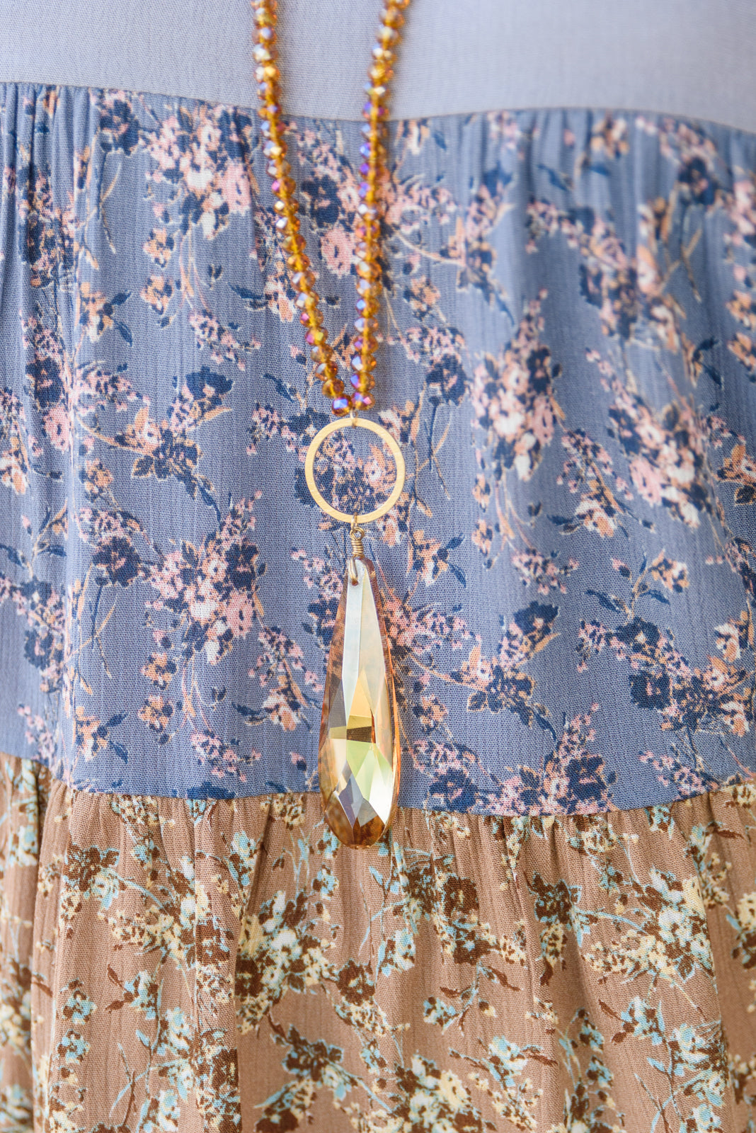 Crystal Teardrop Pendant Necklace in Gold