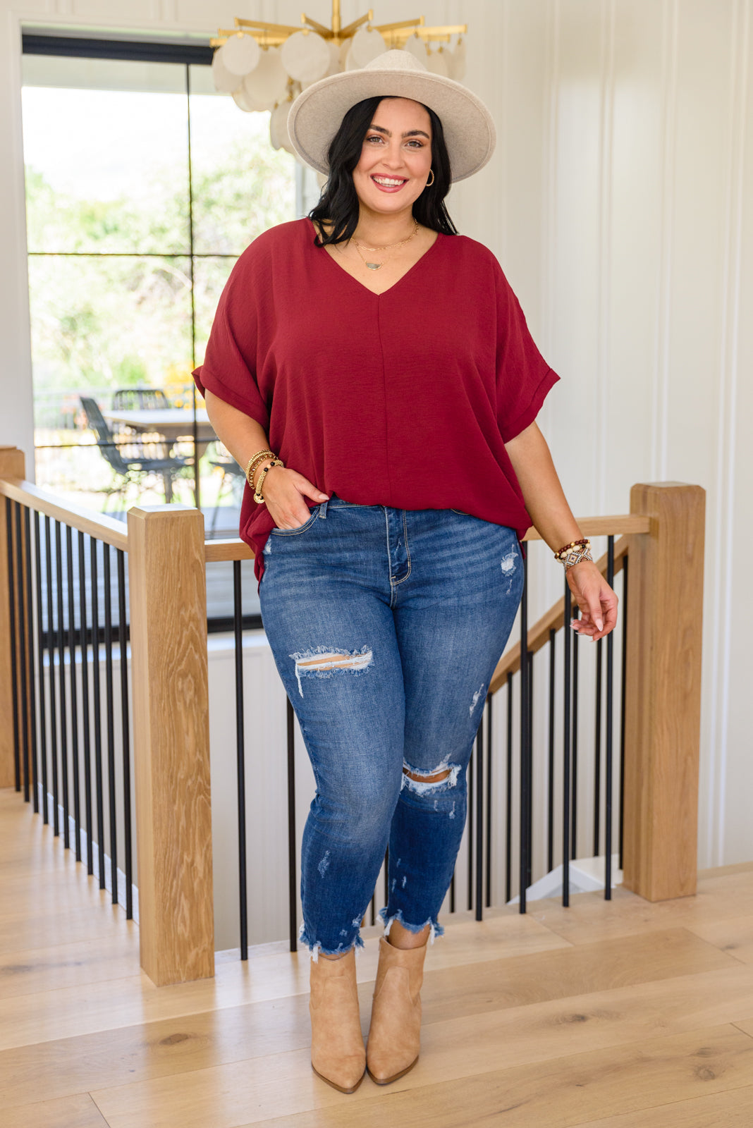 Delightful Days Dolman Sleeve Top In Burgundy