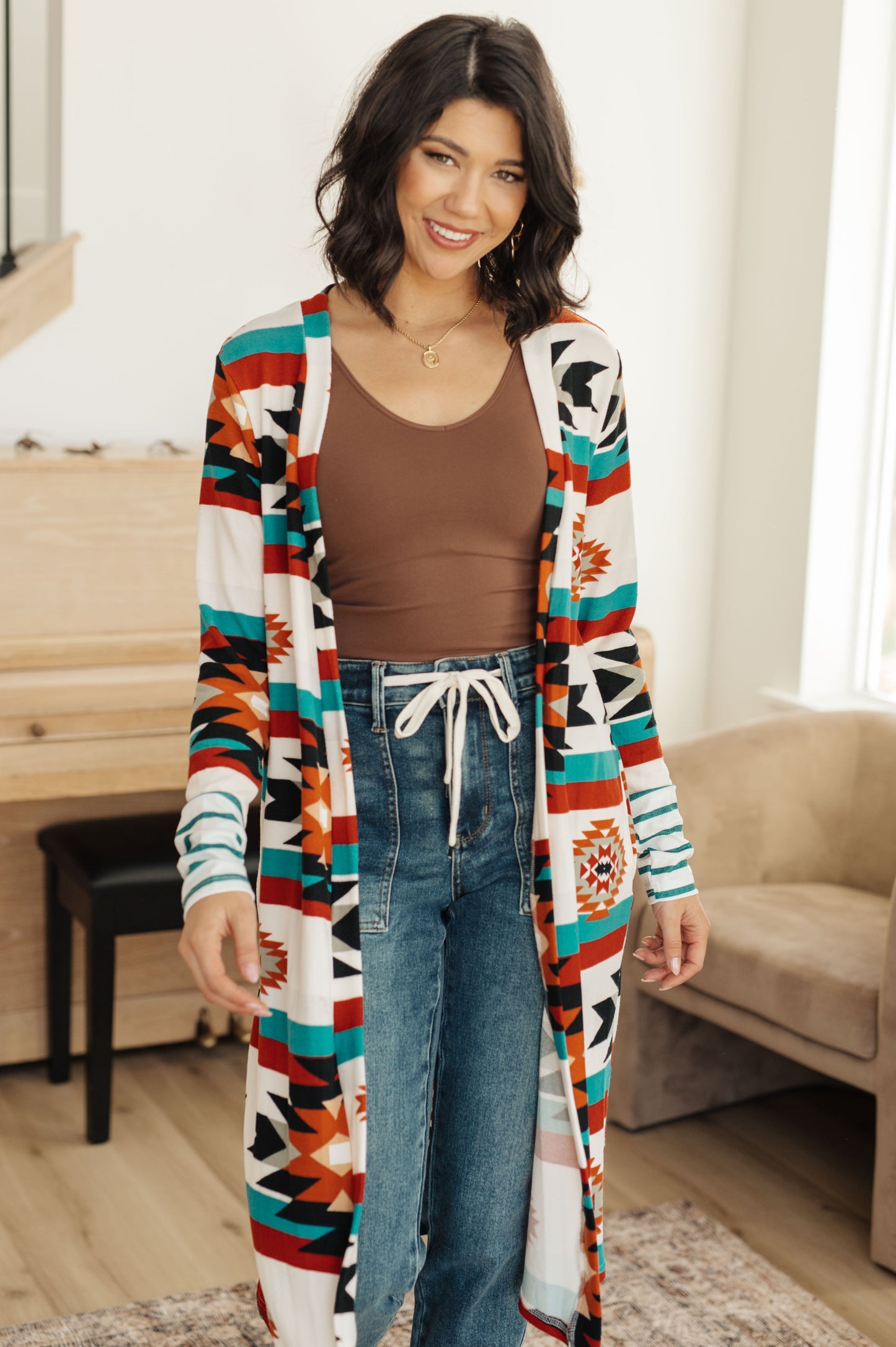 Desert Winter Aztec Print Long Cardigan