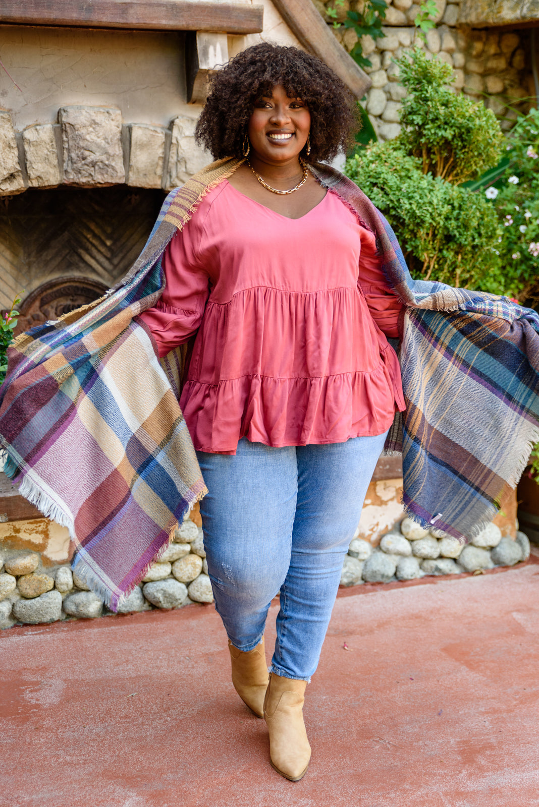 Fab In Plaid Kimono With Pockets