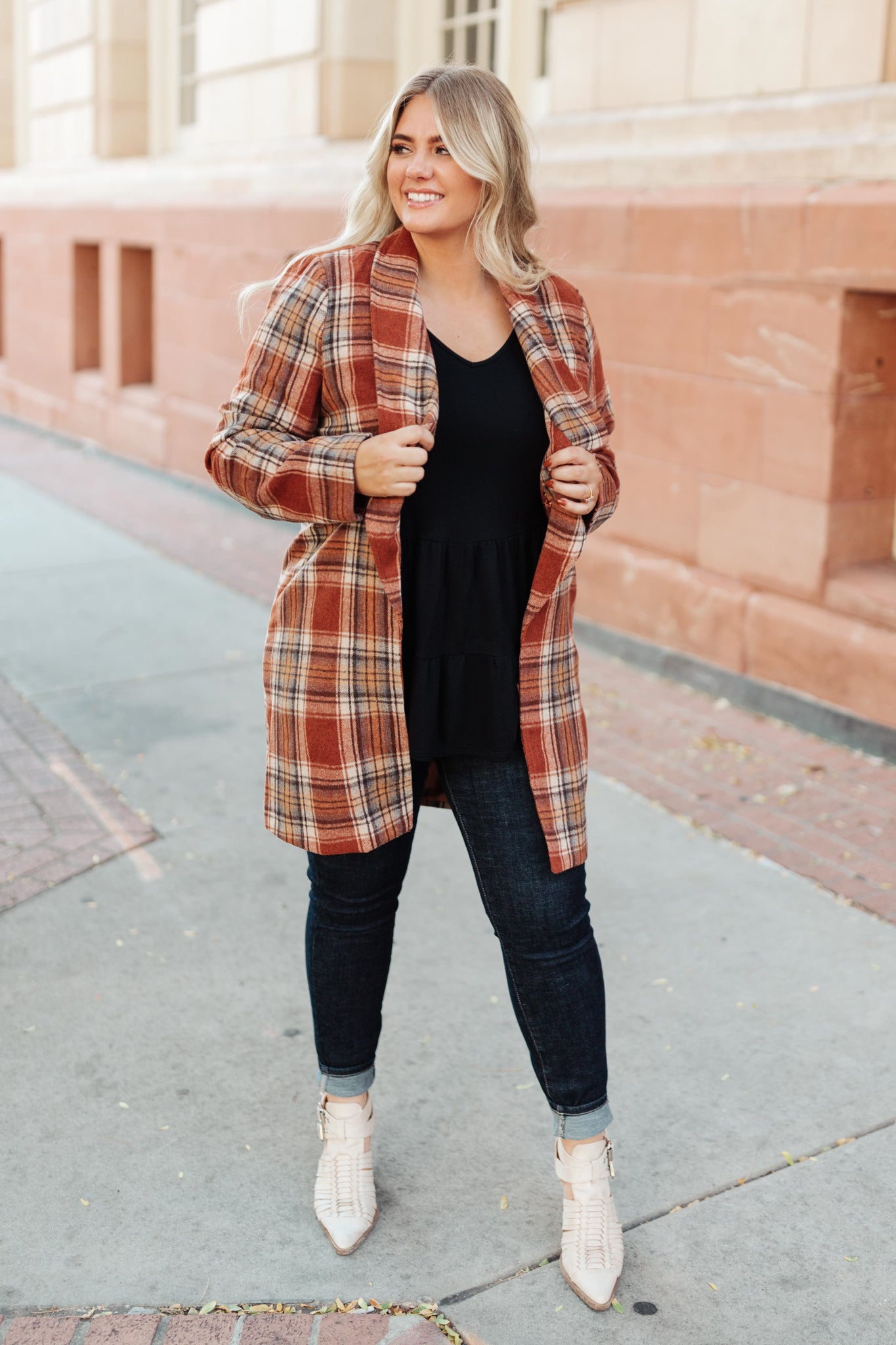 Fall In Love Plaid Jacket In Rust