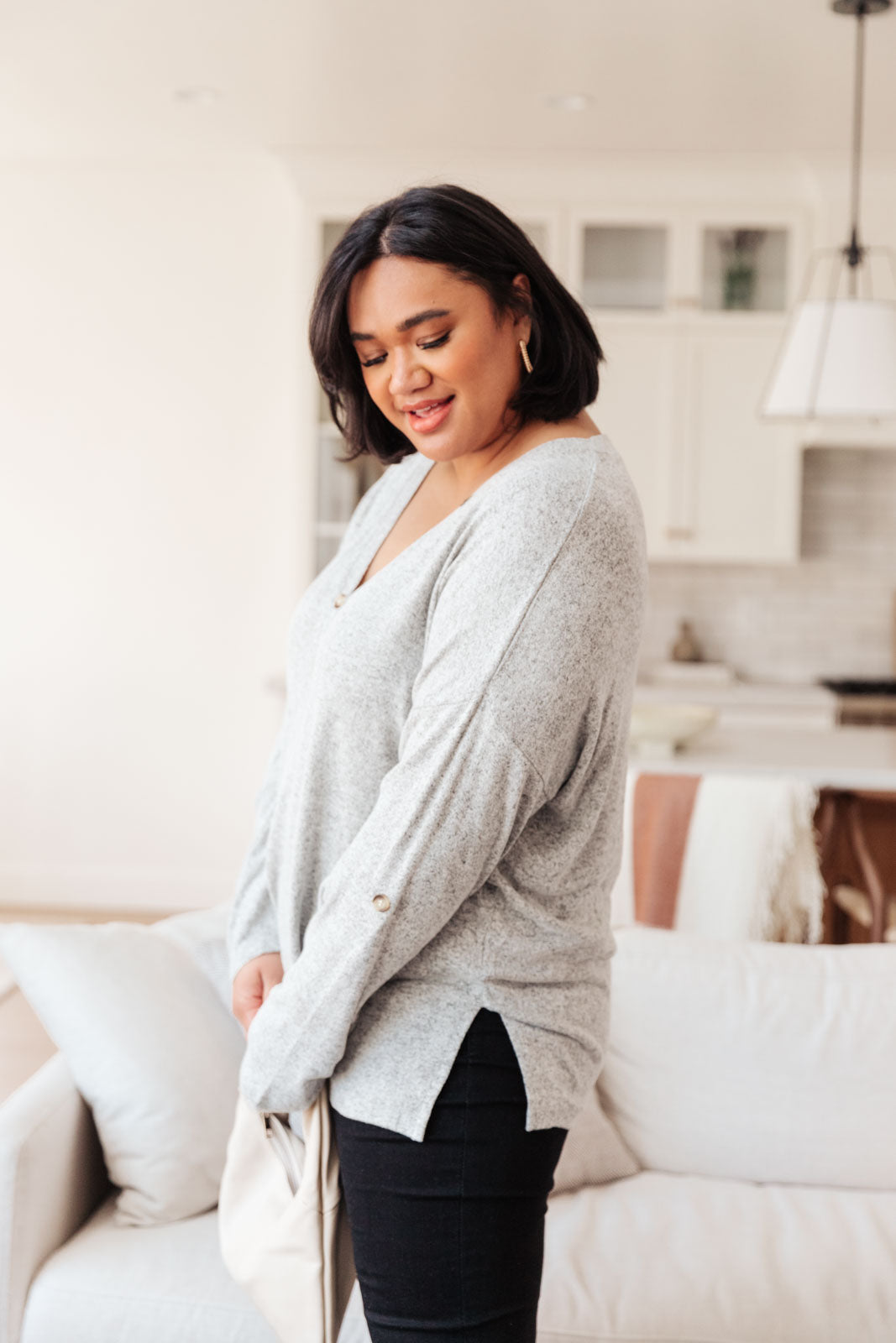 Feeling Cozy Top In Heather Gray