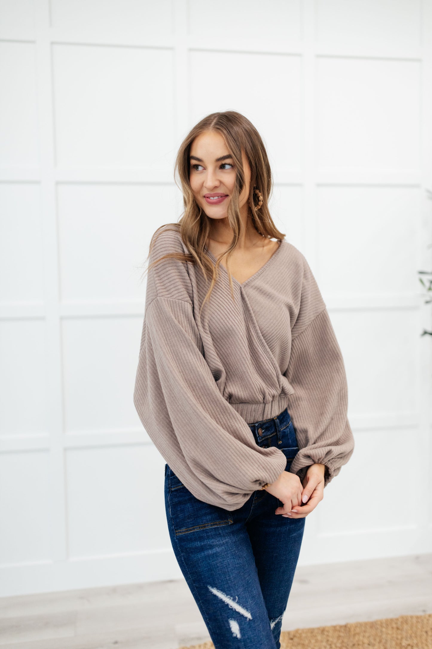 Flirty Feels Ribbed Top in Taupe