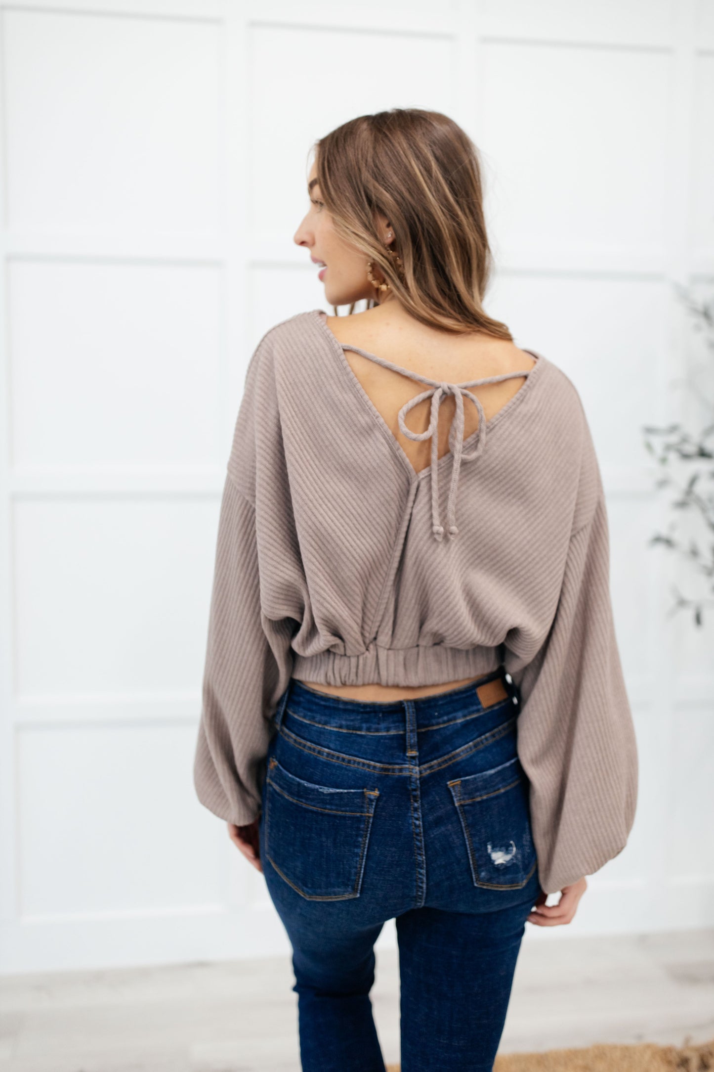 Flirty Feels Ribbed Top in Taupe