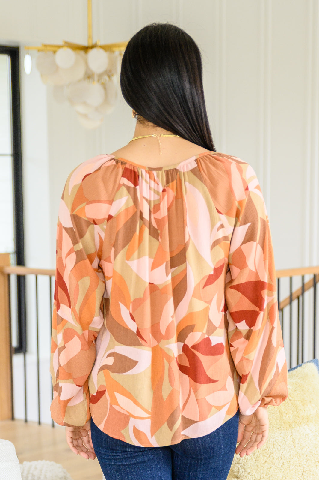 Freddie Split Neckline Long Sleeve Blouse In Clay