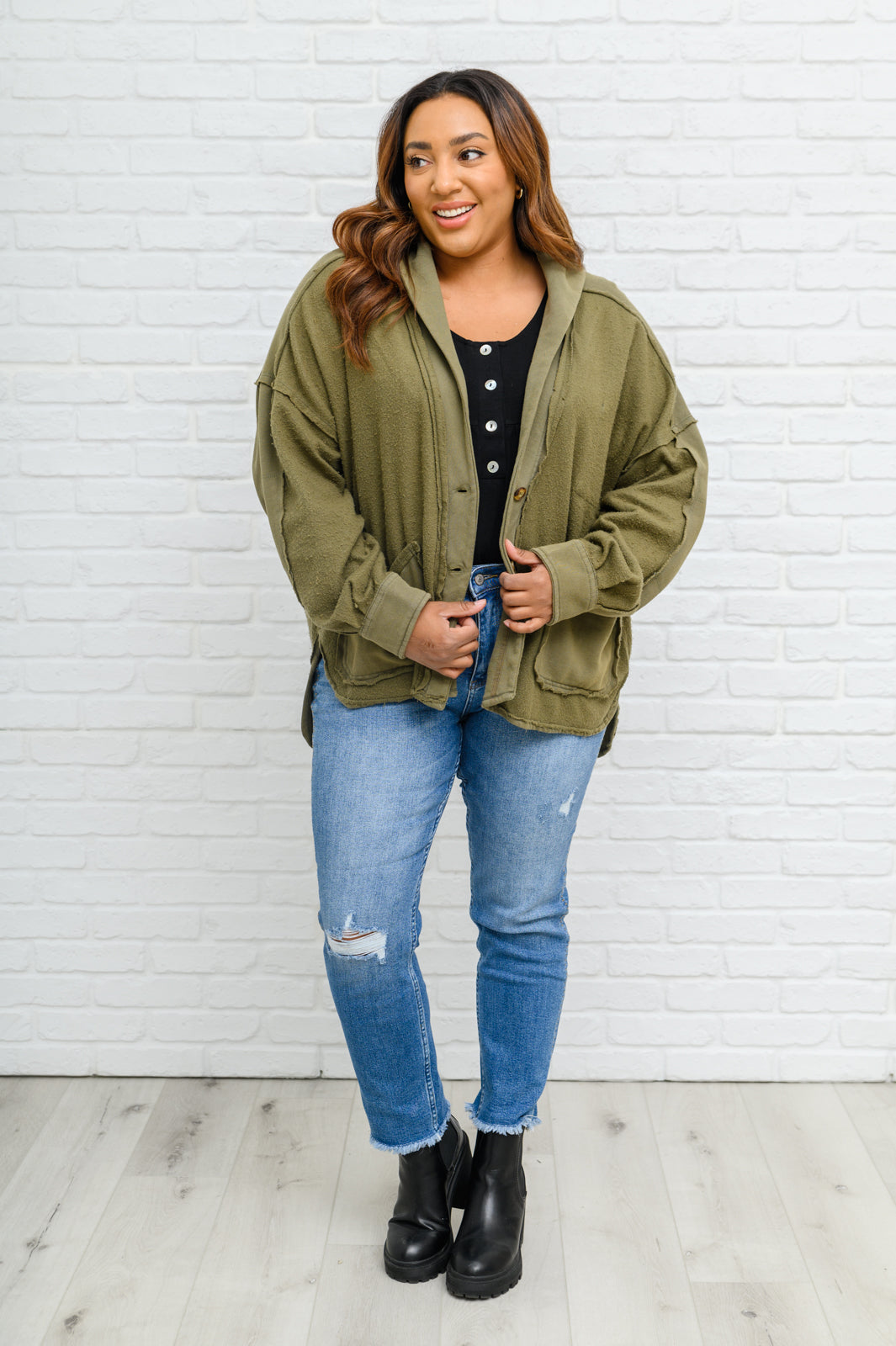 French Terry Mineral Wash Jacket In Olive