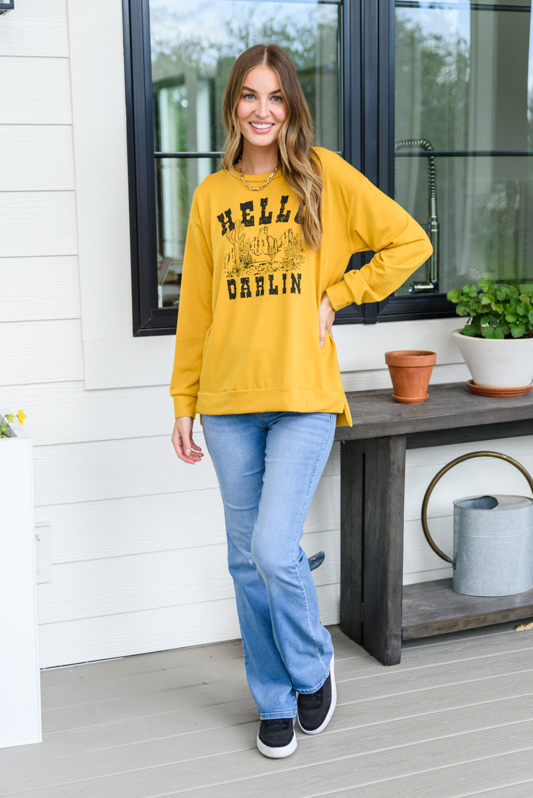 Hello Darlin Long Sleeve Sweatshirt Top- 8/4/2022