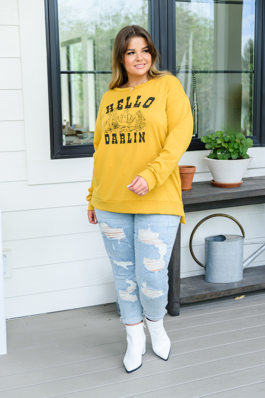 Hello Darlin Long Sleeve Sweatshirt Top- 8/4/2022