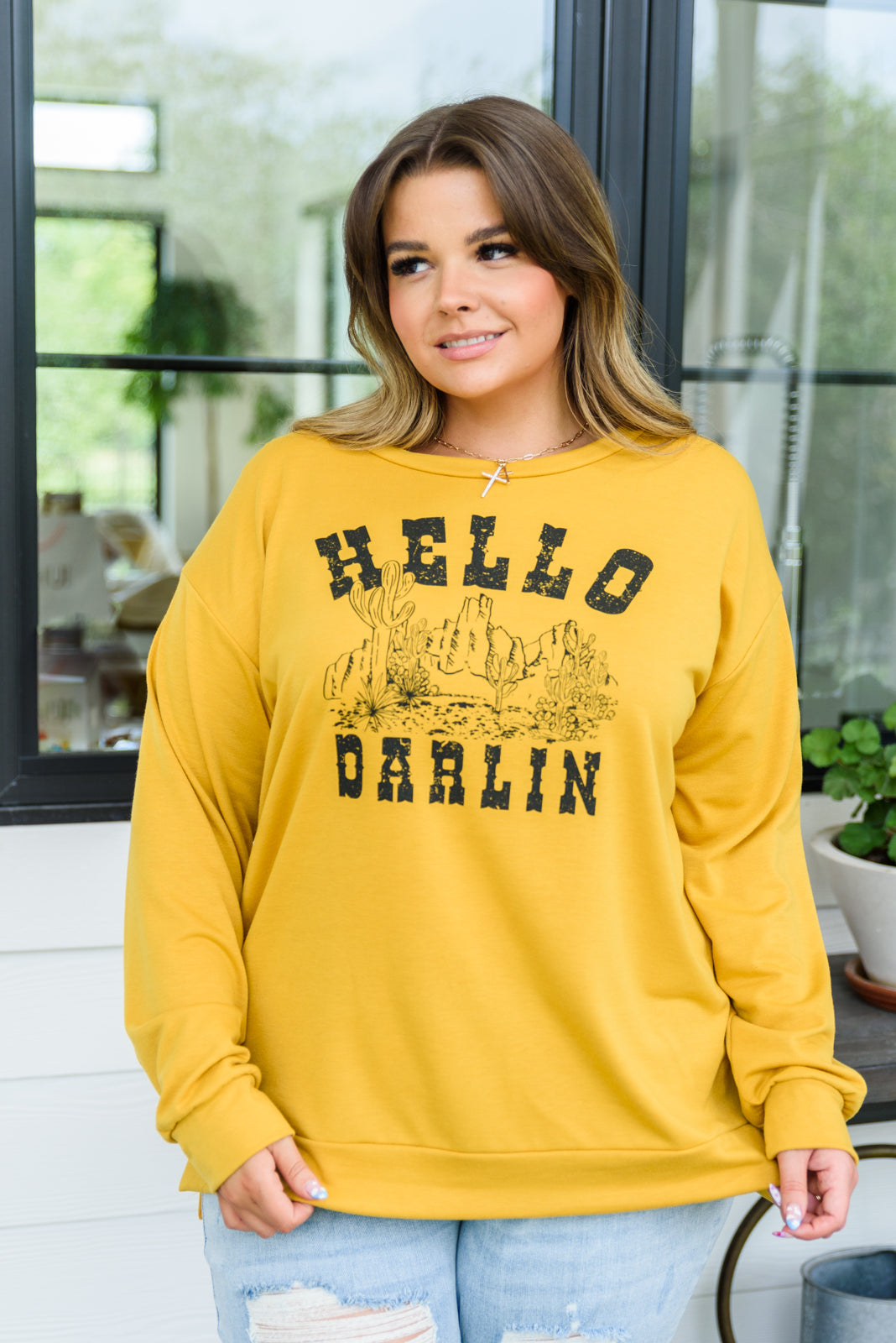 Hello Darlin Long Sleeve Sweatshirt Top- 8/4/2022