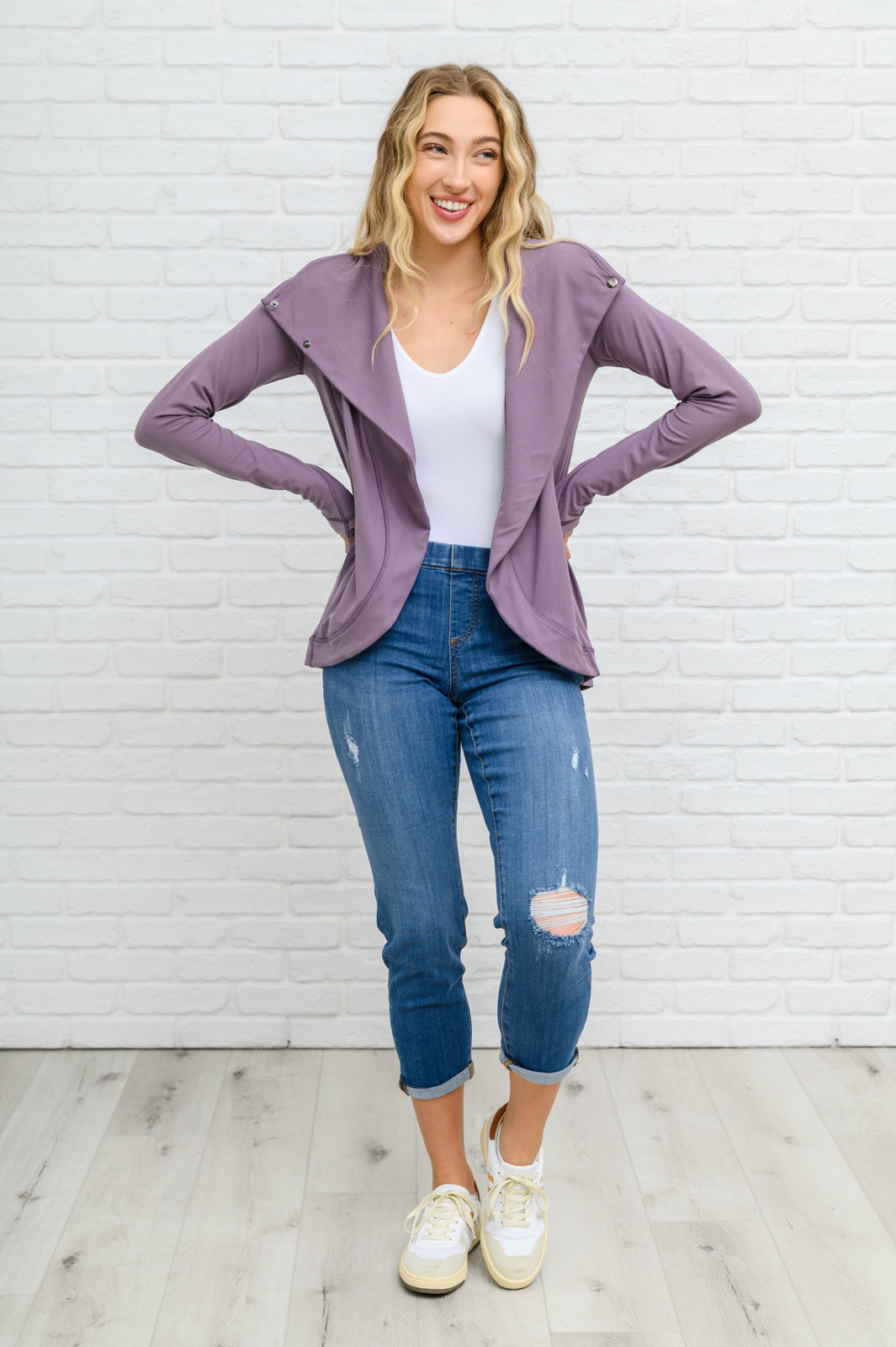 Janie Asymmetric Cowl Neck Jacket In Mulberry