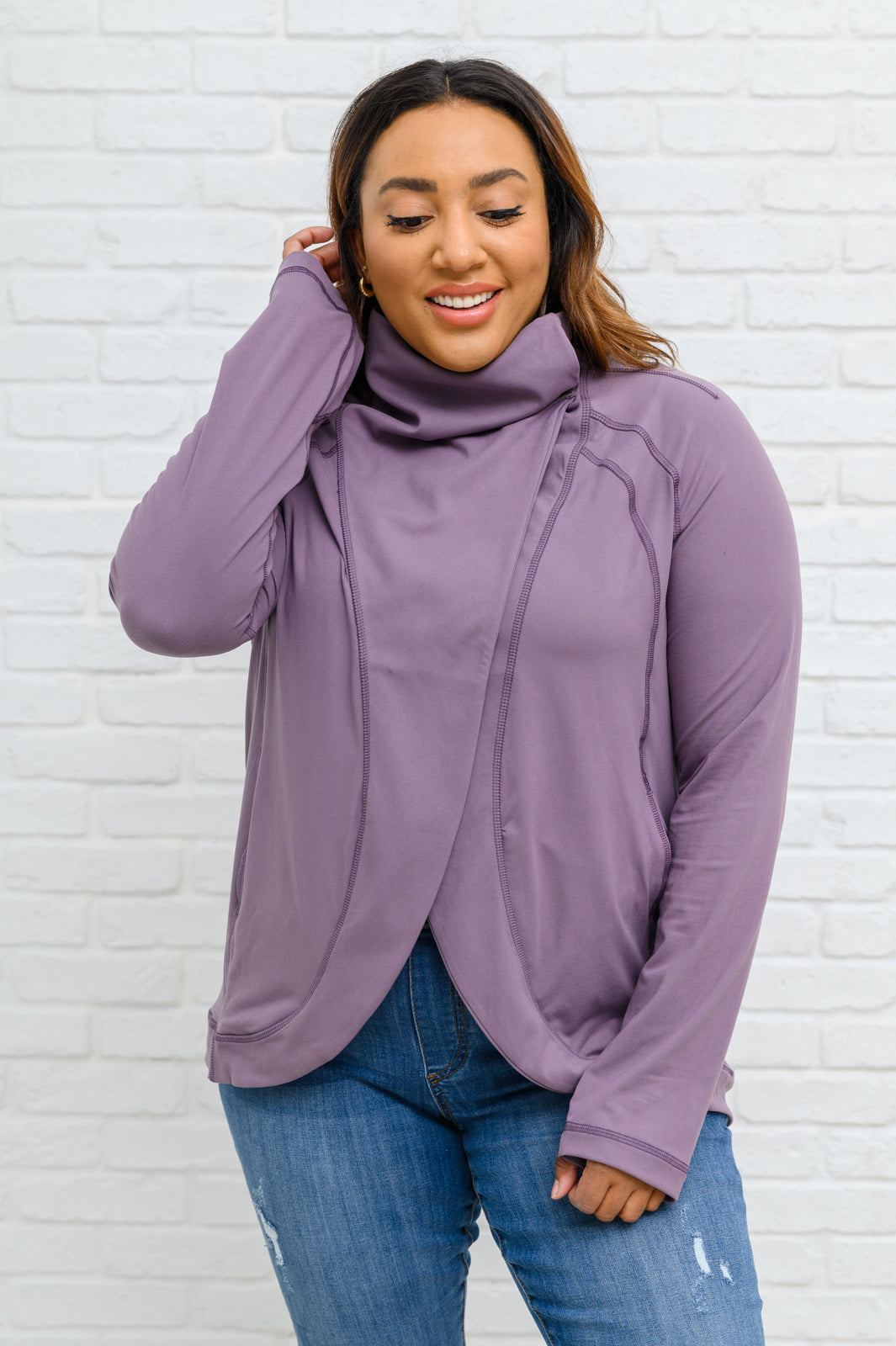 Janie Asymmetric Cowl Neck Jacket In Mulberry