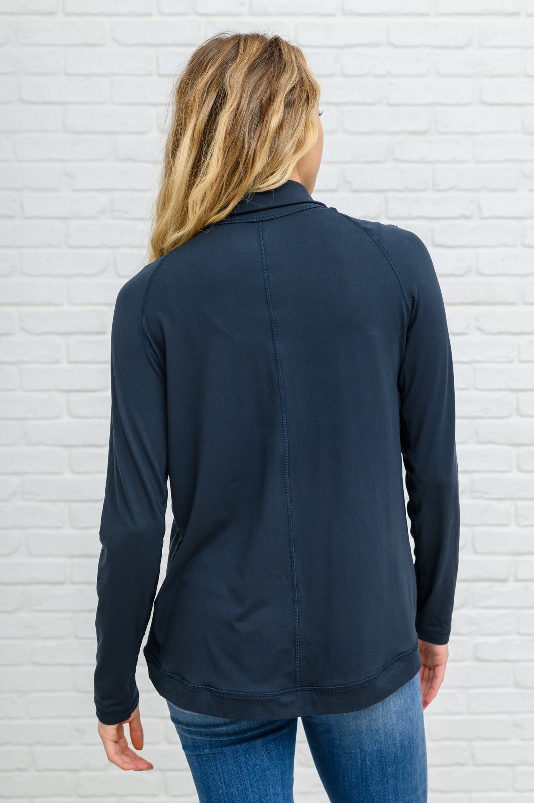 Janie Asymmetric Cowl Neck Jacket In Navy