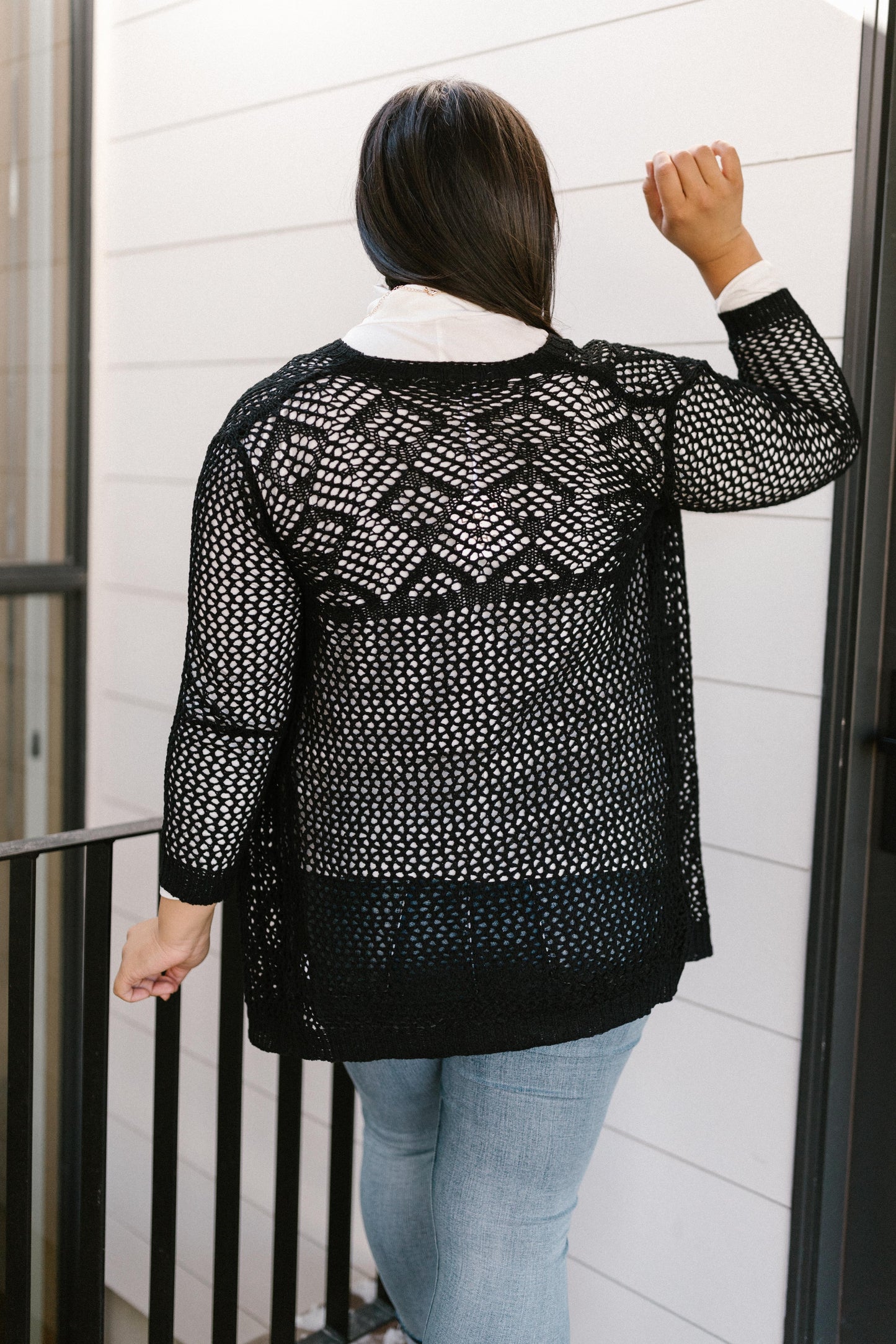 Knit And Fringe Cardigan in Black