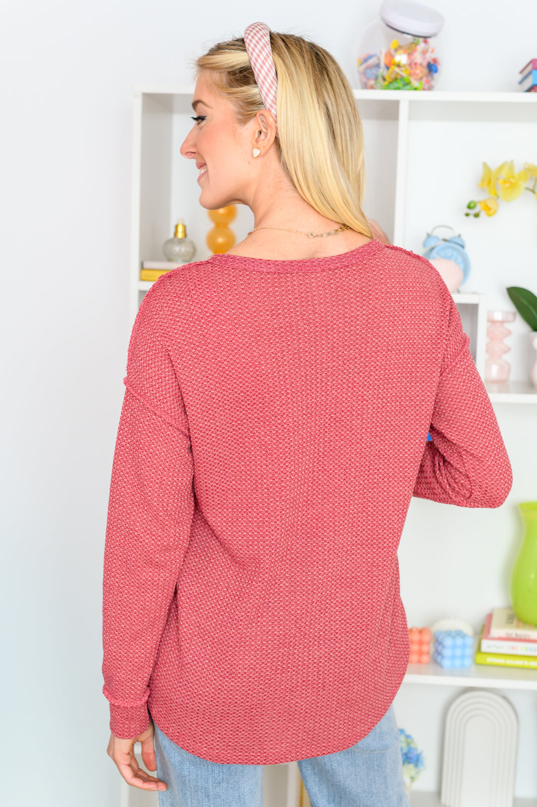 Lean Into Something Cozy Waffle Knit Top in Marsala