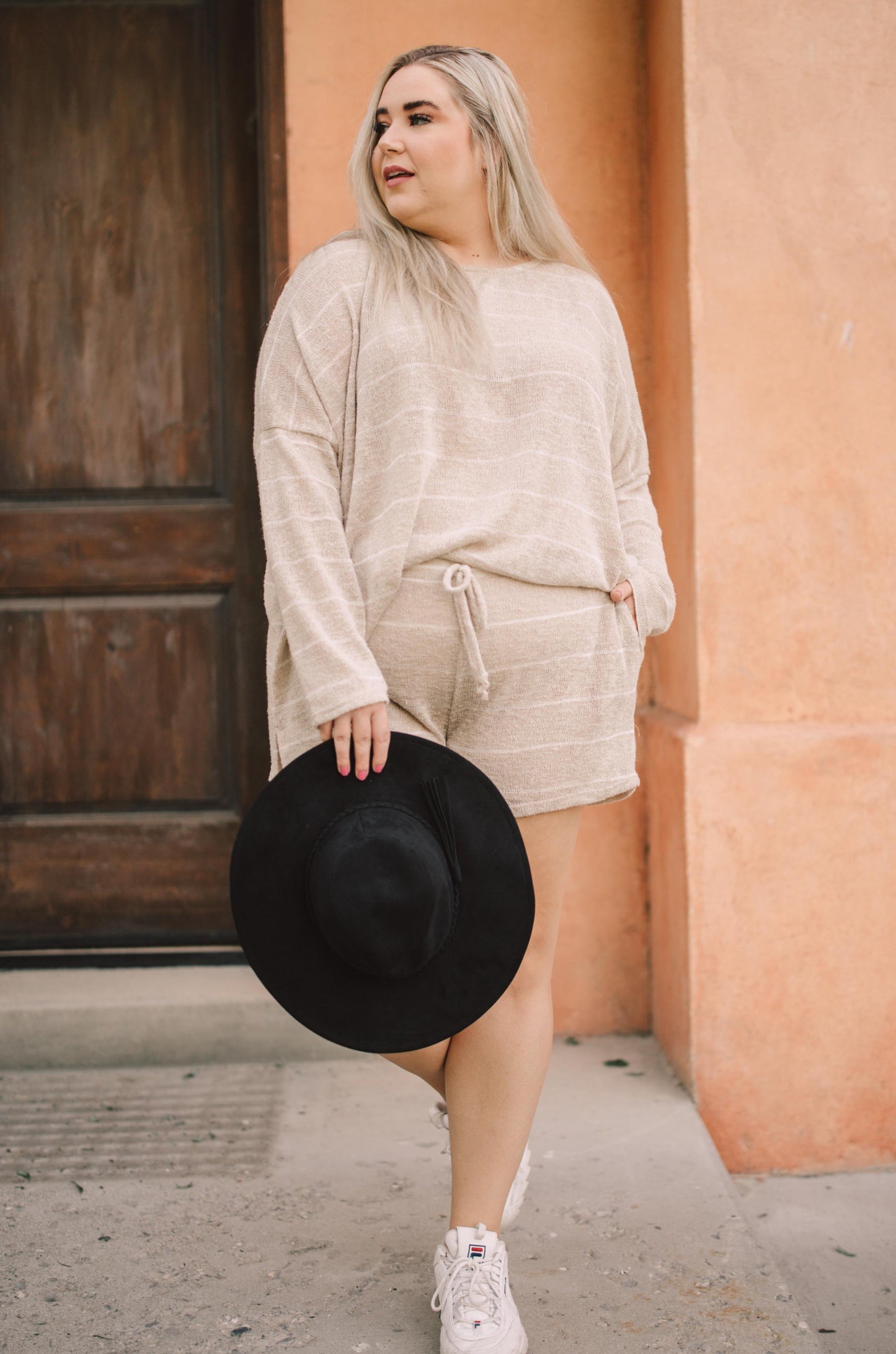 Lightweight Striped Pullover In Taupe