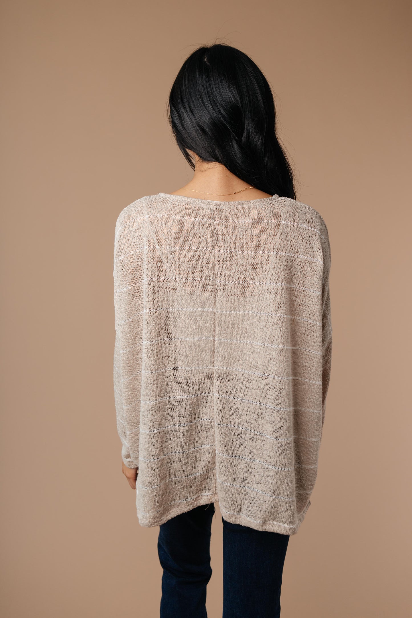 Lightweight Striped Pullover In Taupe