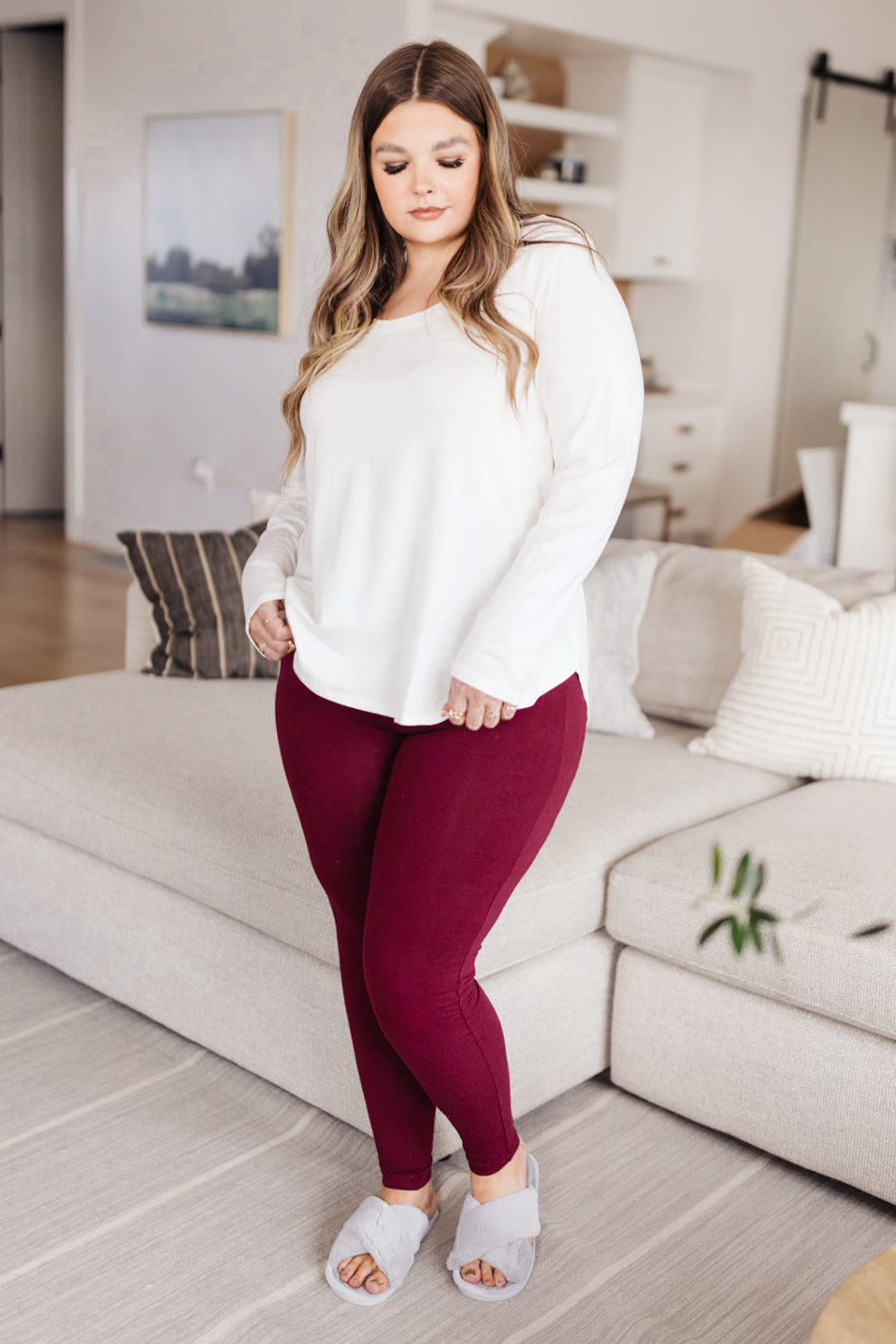 Living in Style High Waist Leggings in Burgundy