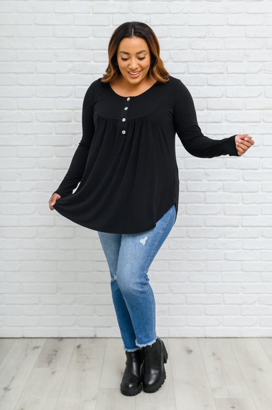 Long Sleeve Henley In Black