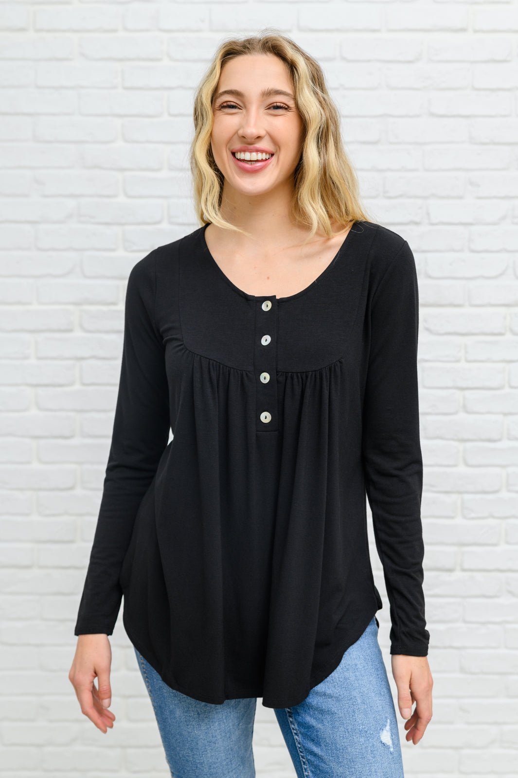 Long Sleeve Henley In Black