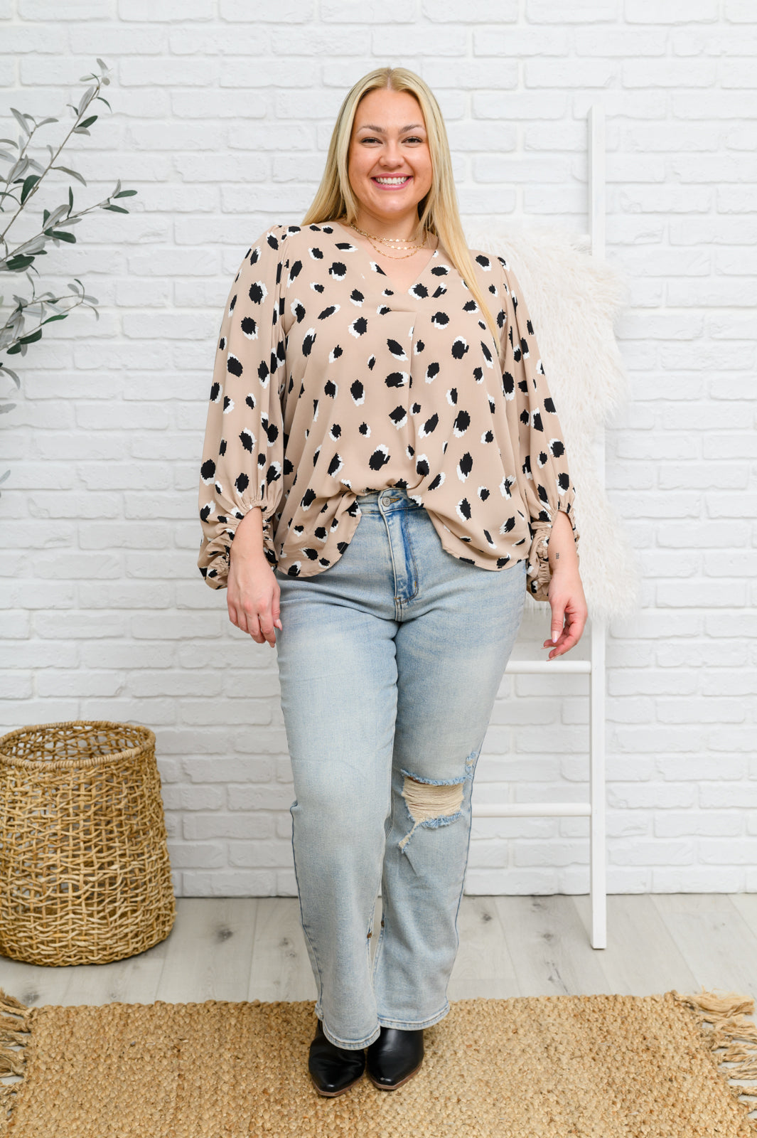 Lovely Days Long Sleeve Blouse in Beige