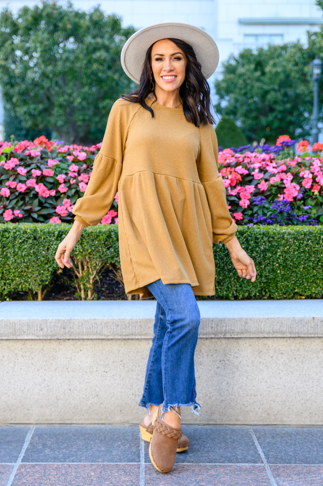 Melrose Ribbed Knit Raglan Tunic In Mustard