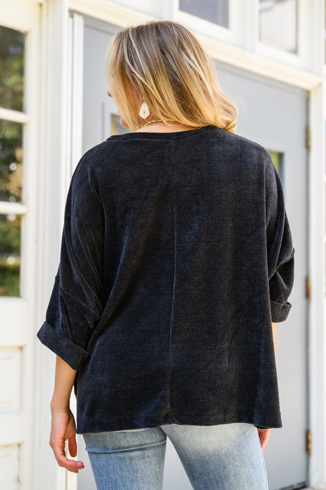 Midnight Hour Solid Chenille Knit Top In Black