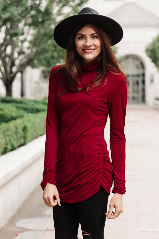 Nivia Draped Turtle Neck Tunic in Burgundy