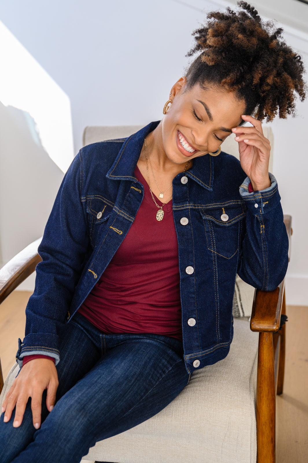 Nothing Better Long Sleeve V Neck Tee In Burgundy