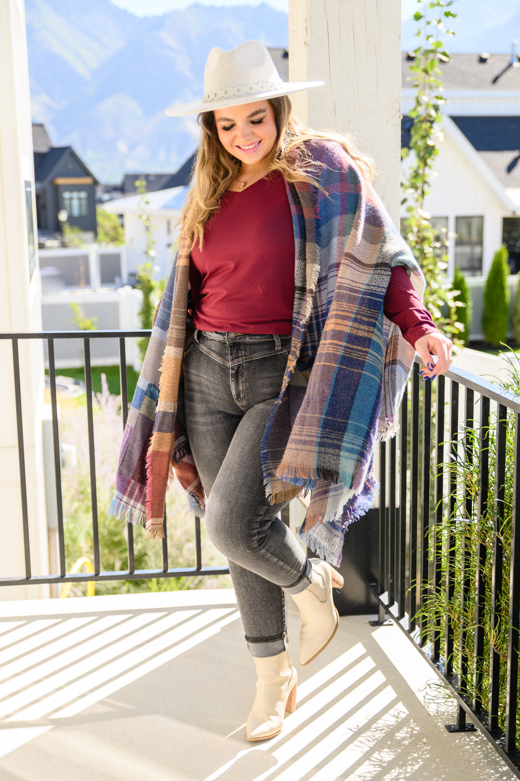 Nothing Better Long Sleeve V Neck Tee In Burgundy