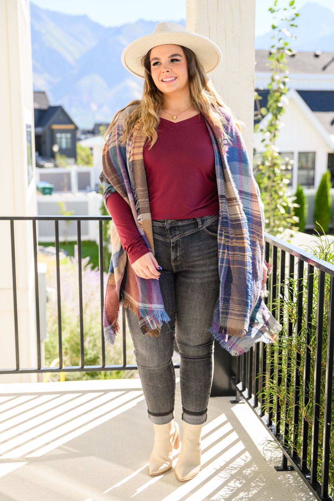 Nothing Better Long Sleeve V Neck Tee In Burgundy